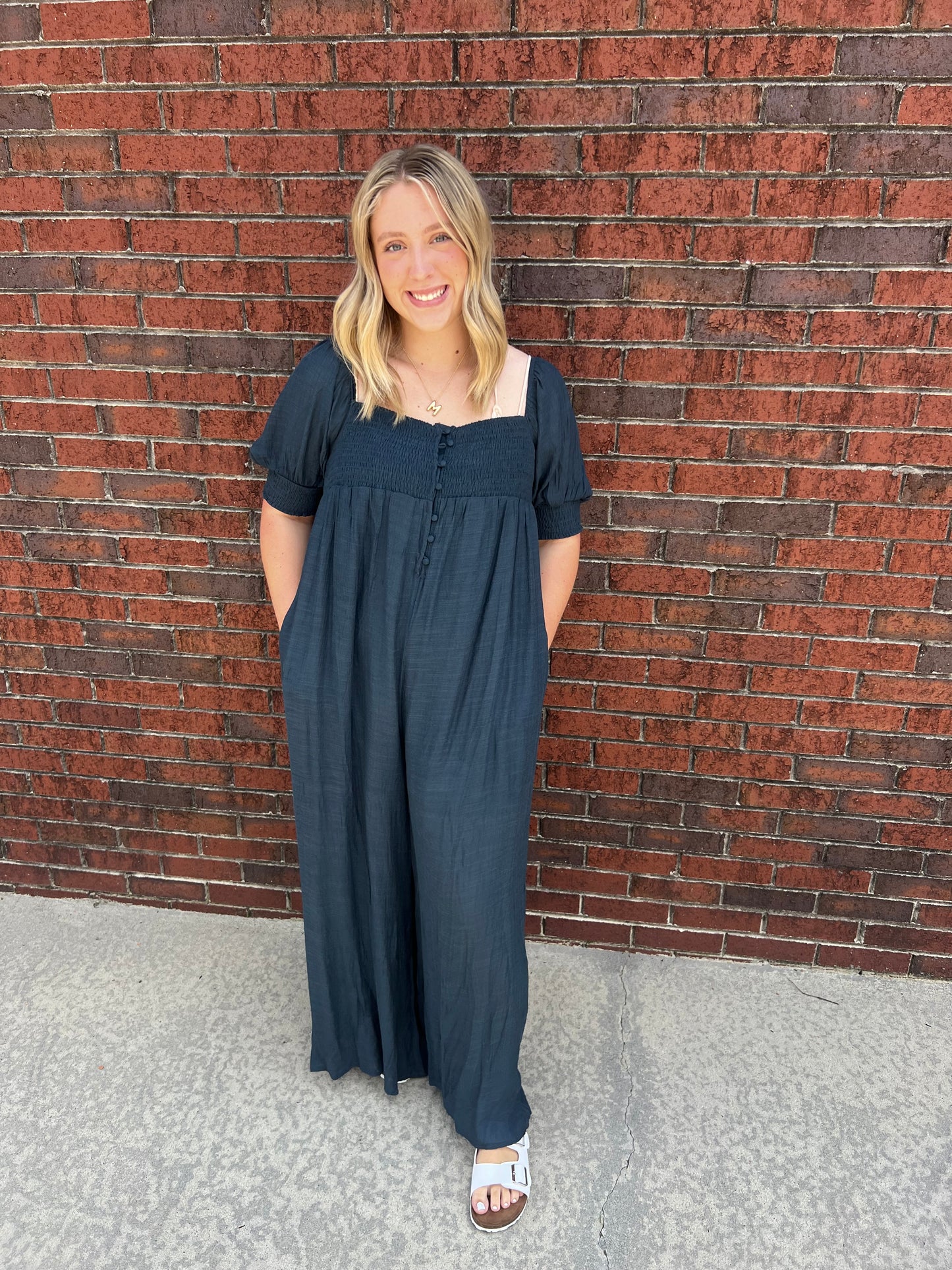 Navy Off-Shoulder Jumpsuit