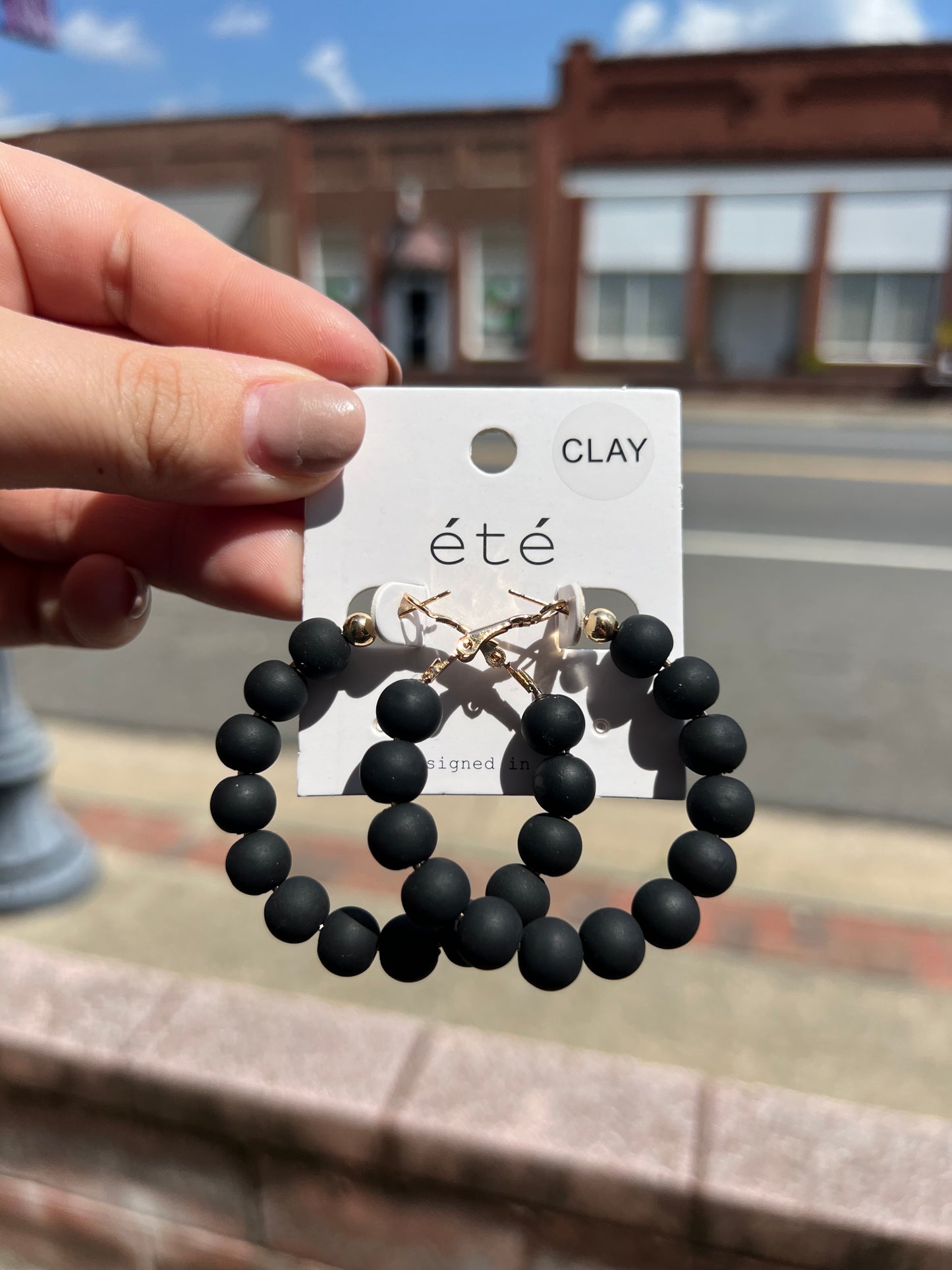 Black Clay Beaded Earrings
