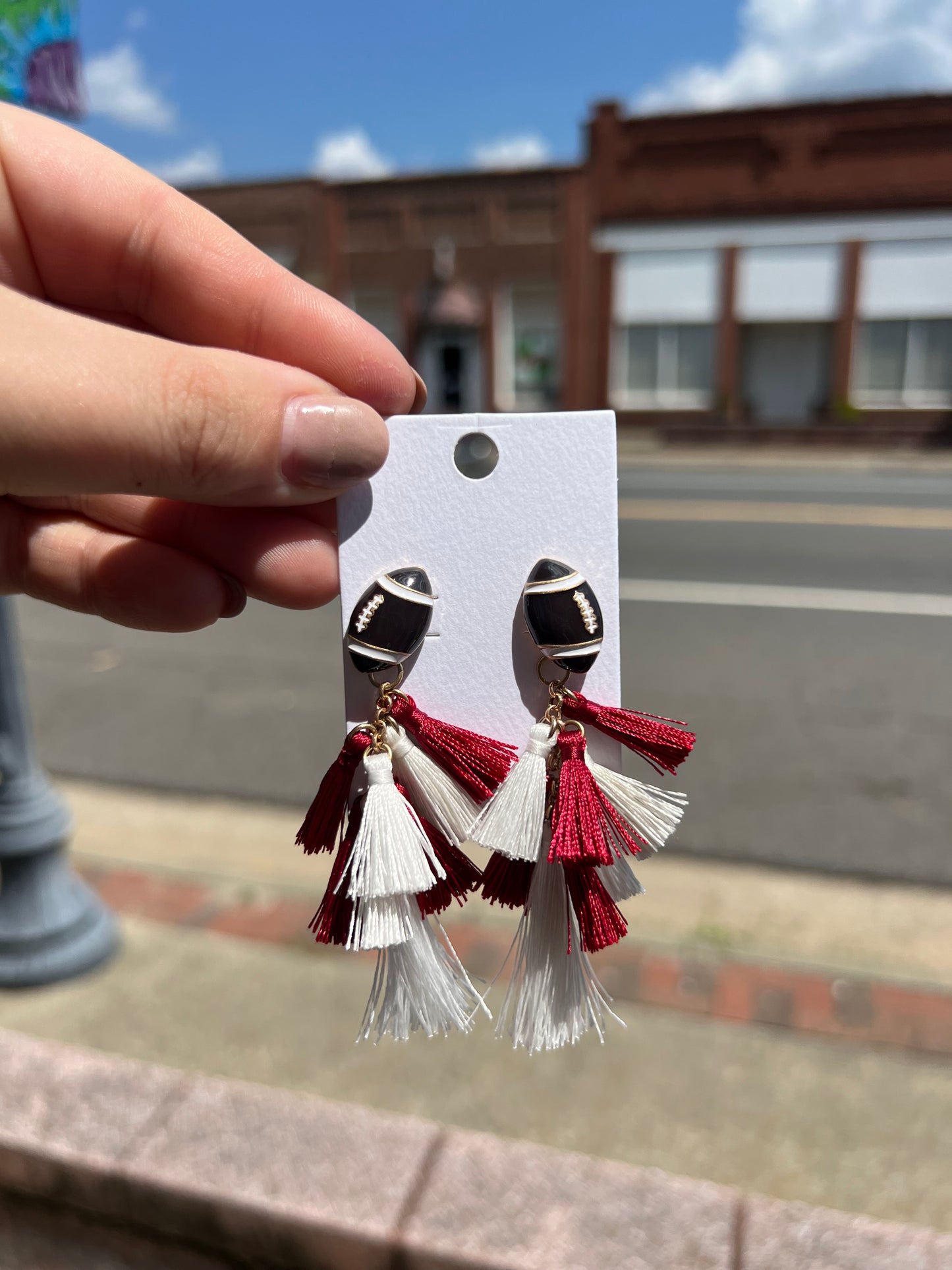 Garnet and White Football Earrings