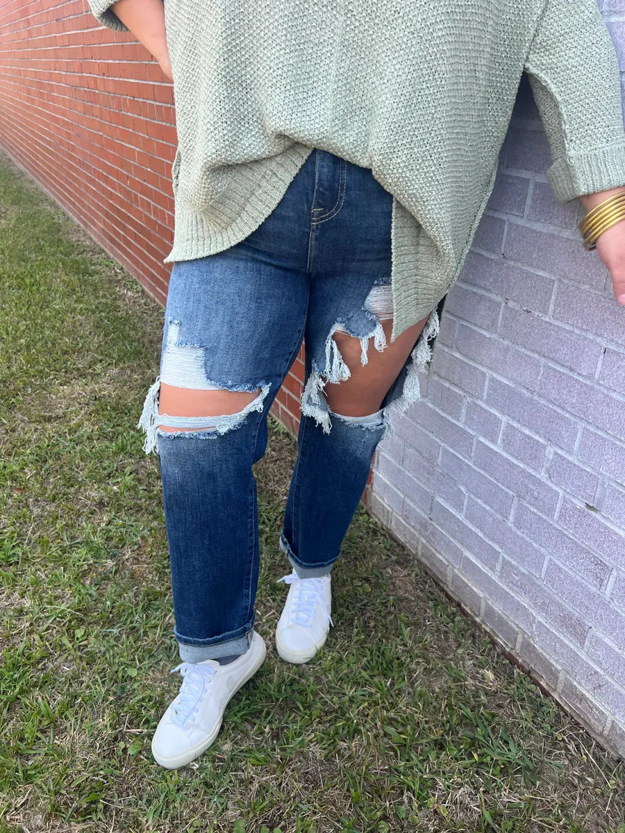 RISEN Distressed Straight Leg Jeans