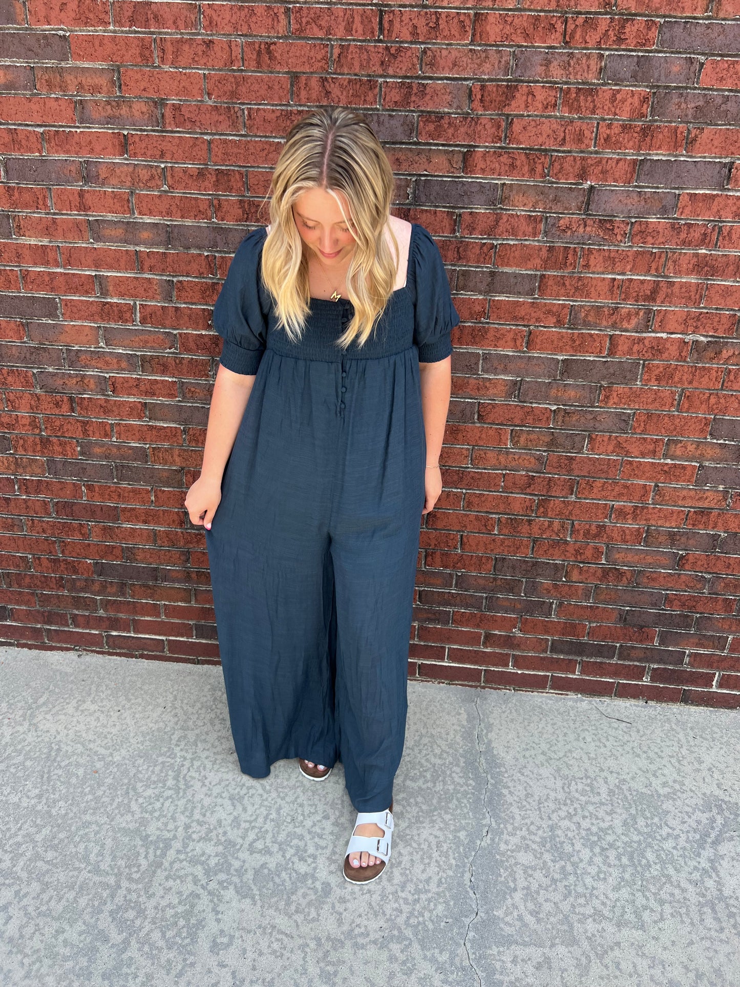 Navy Off-Shoulder Jumpsuit