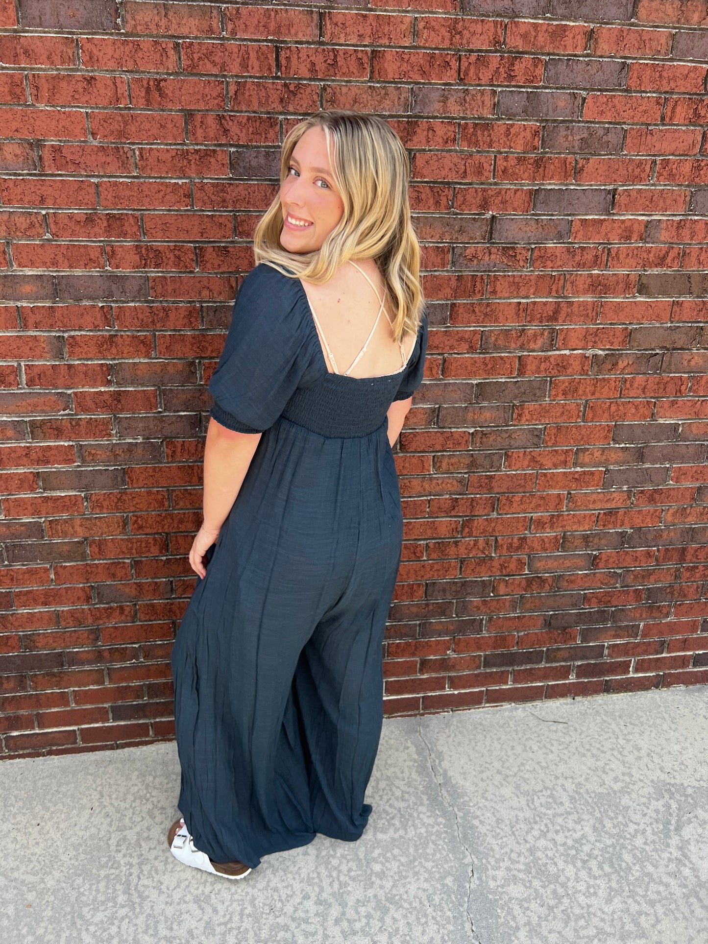 Navy Off-Shoulder Jumpsuit