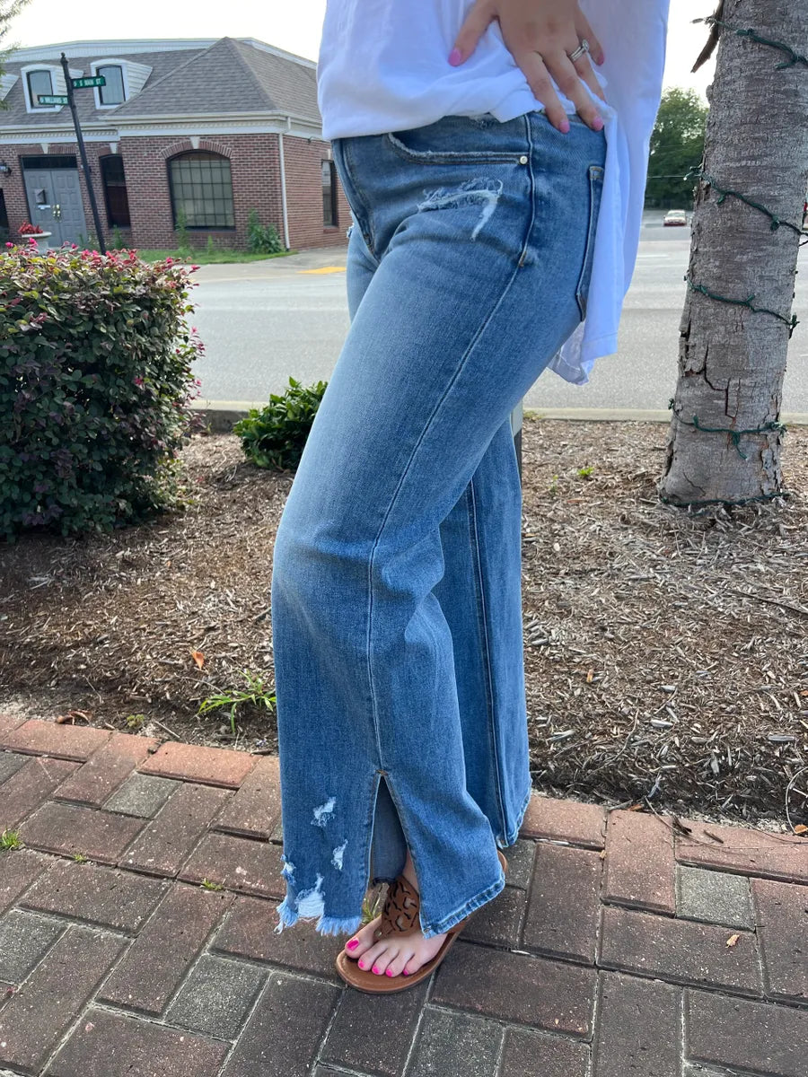 RISEN Wide Leg Side Slit Jeans