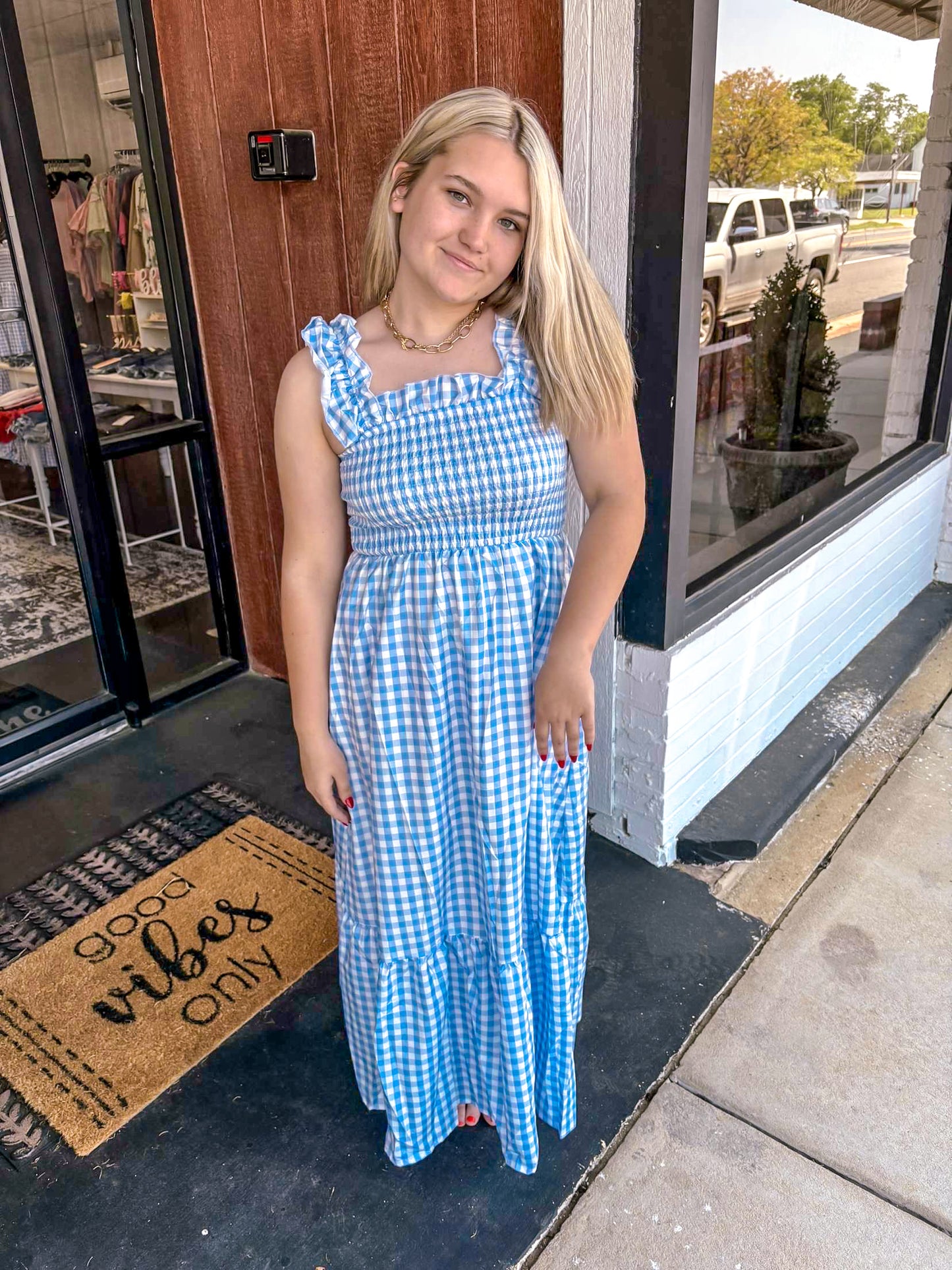 Summer Blues Plaid Maxi
